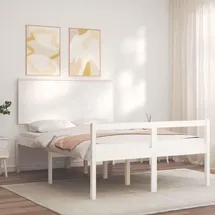 vidaXL Seniorenbett mit Kopfteil Weiß Massivholz