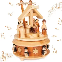 Brubaker Spieluhr aus Holz - Krippe mit Jesus, Maria und Josef - Melodie: Stille Nacht - 19 cm Musik Box Weihnachten - Spieldose Karussell mit Stern von Bethlehem und Sternsinger - Naturbelassen