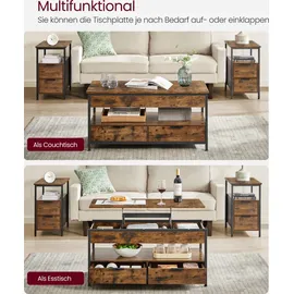 VASAGLE Couchtisch höhenverstellbar Braun Schwarz 50 x 100 x 48-63 cm
