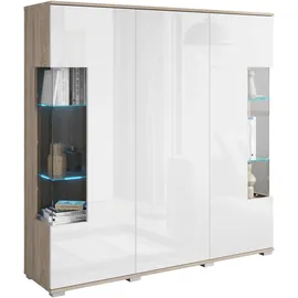 INOSIGN Highboard "Kenia", eiche sonoma, weiß hochglanz, B:135cm H:134cm T:39,5cm, FSC-zertifizierter Holzwerkstoff, Glas, Hartfaserplatte, Kunststoff, Sideboards, Highboard, Modernes Highboard, mit Glastüren, Breite 135 cm