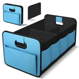 HIAHXC Kofferraum Organizer Auto, Faltbare Kofferraumtasche mit Fächern & Tragegriff,Geräumige Aufbewahrungsbox,Kofferraumtasche für Einkaufen, Camping & Auto Zubehör (Blau)
