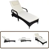 Sonnenliege Mit Polster & Rollen Poly Rattan Schwarz - Sonnenliege - Relaxliege - Gartenmöbel - Rattan Möbel - Outdoor Möbel