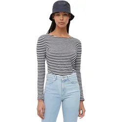 Langarmshirt, mit leichtem U-Boot-Ausschnitt, Gr. L, marine-weiß-gestreift, , 37368855-L