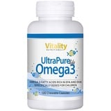 Omega 3 für Kinder mit DHA + EPA, Vitamin D & Vitamin E, Kautabletten mit Fruchtgeschmack (120 Stk), UltraPure Omega 3 Kids Fischöl Kapseln Vitality Nutritionals by VitaminExpress