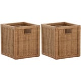 Krines Home Regalkorb Set/2 Regalkorb Aufbewahrungskorb geflochten Rattan (Quadratisch) (2-teiliges Set), Korbset Aufbewahrung Regal Schrankkorb Korb, ca. 28 x 29 x 30 cm braun