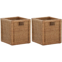 Krines Home Regalkorb Set/2 Regalkorb Aufbewahrungskorb geflochten Rattan (Quadratisch) (2-teiliges Set), Korbset Aufbewahrung Regal Schrankkorb Korb, ca. 28 x 29 x 30 cm braun