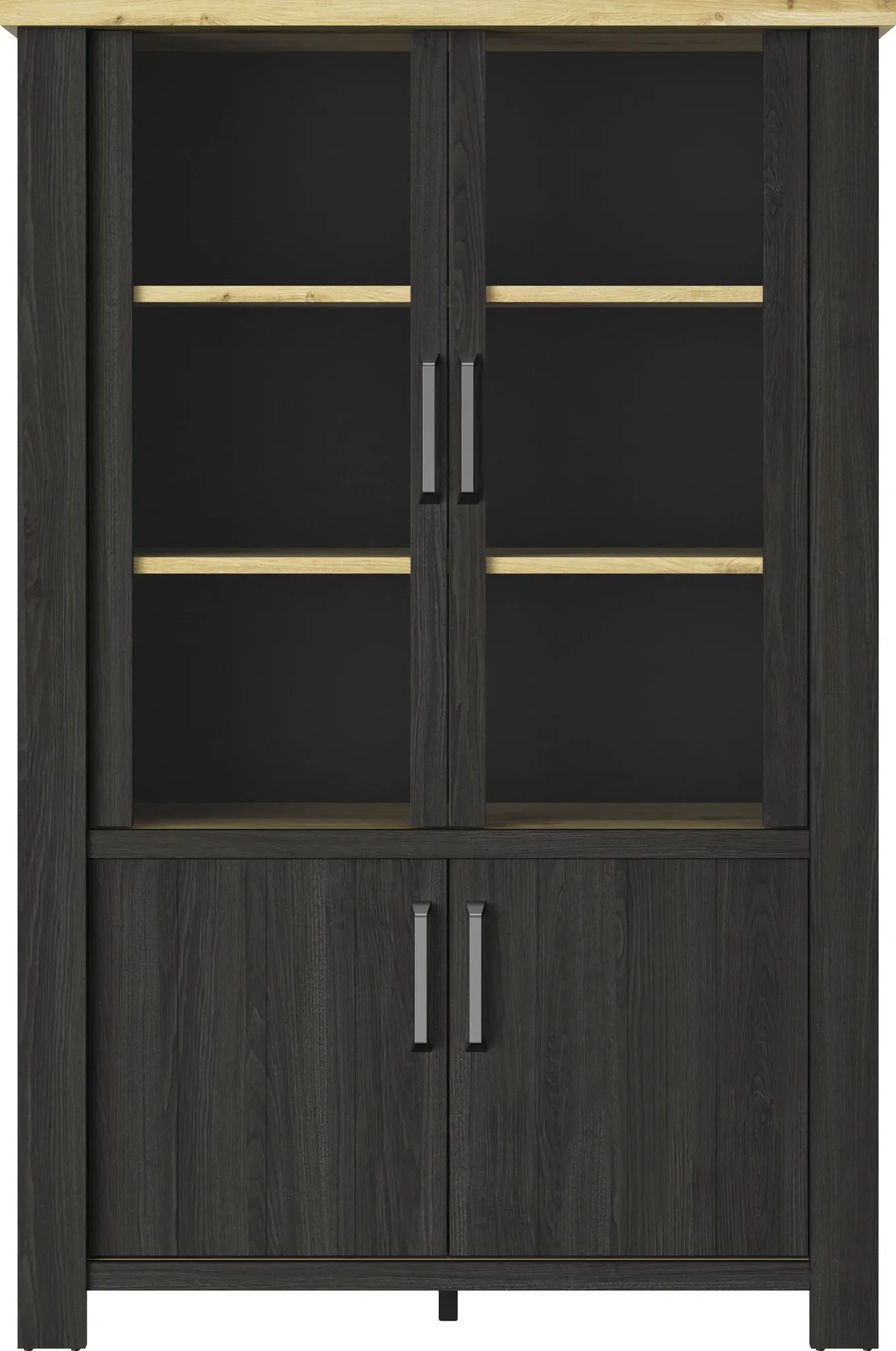 Vitrine GAMI "Sequoia", schwarz, B:121cm H:183cm T:40cm, Spanplatte, Schränke, Wohnzimmer-Programm in Landhaus- und Industrial-Dekor