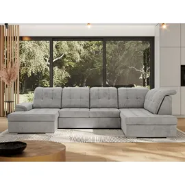 MKS Meble Ecksofa Wohnlandschaft U-Form, Sofa mit Schlaffunktion, Schlafsofa mit bettkasten, Couch mit Schlaffunktion - Hellgrau Velvet - Madrito U... - Hellgrau