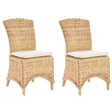 Krines Home Esszimmerstuhl 2er Set Esszimmersessel Rattan Esszimmerstuhl Rattanstuhl Korb-Stuhl beige