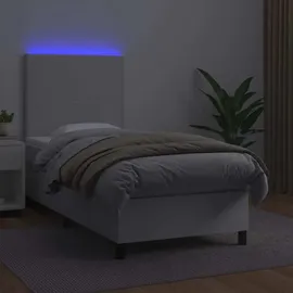 vidaXL Boxspringbett mit Matratze & LED Weiß 90x200 cm Kunstleder