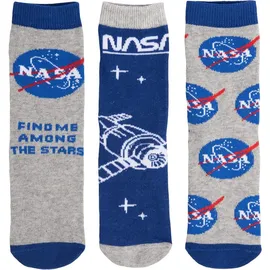 UNITED LABELS NASA Socken für Jungen Kinder Sneaker Kindersocken Blau/Grau (3er Pack) (as3, numeric, numeric_27, numeric_30, regular) - 27-30
