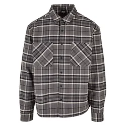 Langarmhemd URBAN CLASSICS "Urban Classics Herren Boxy Kane Check Shirt", Herren, Gr. M, US-Größen, grau (grau, schwarz), 100% Baumwolle, Langarm, Hemden