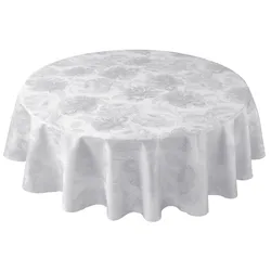 Tischdecke CURT BAUER "3458 Diana, rund, mit filigran gezeichneten Pfingstrosen", weiß, Ø:140cm, Damast-Halbzwirn, Tischdecken, aus 100% Baumwolle, merzerisiert, Damast-Tischwäsche
