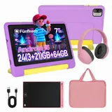 Happybe 7 Zoll 64GB HD-Display mit Schreibtafel, Kopfhörer & Tasche Kinder Tablet (7", 64 GB, Android, Android 15, Vorinstallierte Kindersoftware, Lernen durch Spielen) lila