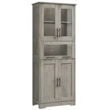GarveeMore Küchenbuffet mit 5 Türen & 2 verstellbaren Regalen,60x30x170cm Mehrzweckschrank,Küchenschränke,für Küche und Wohnzimmer grau