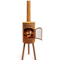 BonFeu Bongiano SP Rost - Terrassenofen - Feuerstelle mit Funkenschutz für entspannte Abende - Feuersäule Outdoor - Terrassenkamin mit Grillrost - Gartenofen aus hochwertigem Stahl - 30x30x142cm