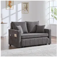 LuxusKollektion Schlafsofa Zweisitzer Sofa Schlafcouch ausziehbar Becherhalter Grau grau