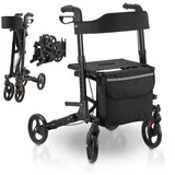 Juskys Aluminium Rollator Vital mit Sitz Schwarz