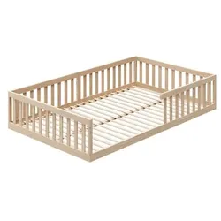 Kids Collective Bodenbett 120x200 cm mit Rausfallschutz & Lattenrost natur, 120x200 cm