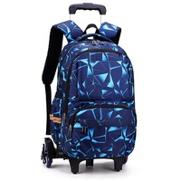 ANSIEDIO Kinder Jugendliche Trolley Rucksack mit Rollen Rolling Schultasche für Jungen Mädchen Kindertrolley Reisekoffer (Blaue Geometrie)