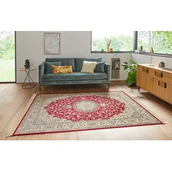Teppich NOURISTAN "Antik Nain" Gr. 6, grün (grün, rot), B:195cm H:5mm L:300cm, Viskose, Teppiche, Fransenteppich, Orientalisch mit Fransen, Orient, Wohnzimmer, Schlafzimmer, Esszimmer