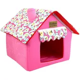JEELINBORE Hunde Haus Hundehöhle Katzenhöhle Abnehmbar Faltbar Hundebett Katzenbett Haustier Schlafsack (Rosa, 40 * 40 * 49cm)