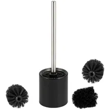 bremermann WC-Garnitur TIRANO, freistehende WC-Bürste mit Glaseinsatz, inkl. 3X Ersatzbürstenköpfe, Toilettenbürste für Badezimmer und Gäste-WC aus rostfreiem Edelstahl (Schwarz)