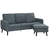 Homcom Ecksofa mit Schlaffunktion Sofa mit Fußhocker, 3 Wurfkissen, Eckcouch L-Form Couch für Wohnzimmer, Schlafzimmer 196 x 140 x 88 cm Grau