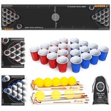 VimrOd Bierpong Becher Set,8-Fuß Bier Pong Tischmatte,bierpong tische,trinkspiel für Erwachsene Party, Inklusive Holzkugeihaiter, 12 Bierpong-Bälle, 24 plastikbeche,Beer Pong Becher,bierpong Tisch