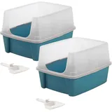 Iris Ohyama Katzenklo offen, bis 7 kg, 2er-Satz, Blau, ohne Deckel, Katzentoilette, hoher Abnehmbarer Rand, Für große Katzen, Kätzchen, Toilet, XXL Toilette, BPA-frei, Cat Litter Box, CLH-12