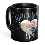Tassendruck Schwarze Tasse mit Spruch für den weltliebsten Opa - Tasse mit Foto selbst gestalten - Geschenk für Opa, Fotogeschenk Familie | Schwarze Fototasse, 300 ml