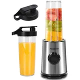 Aigostar Smoothie-Maker Mini Standmixer, 600W, Ice-Crush-Funktion, 2 x 800ml Becher, BPA-frei, 600 W, 2 Geschwindigkeitsstufen + Impulsfunktion, Tritan-Kunststoff Flasche silberfarben|weiß