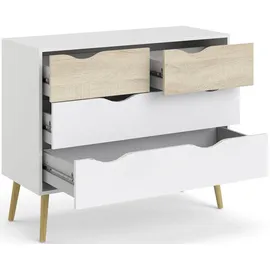 VCM Kommode mit 2 Kleinen und 2 Grossen Schubladen, weiss/eiche.