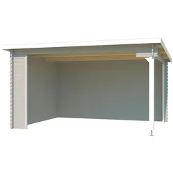 Gartenhaus LASITA MAJA "Unterstand Columbus", grau (lichtgrau), ohne Dacheindeckung, Holzwerkstoff, Gartenhäuser, Unterstand / Lounge 34mm, Fundamentmass 4250x3000, Lichtgrau