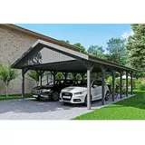 SKANHOLZ Satteldach-Carport Wallgau Schiefergrau 620 x 900 cm rote Schindeln