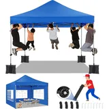 TOOLUCK Faltpavillon 3x3 Pavillon 3x3 Wasserdicht Stabil Winterfest 2.0, Outdoor Faltbar Gartenpavillon Pavillion UV Schutz 50+ 3 Höhenverstellbar, Partyzelt mit 4 Seitenteilen und 4 Sandsack Blau