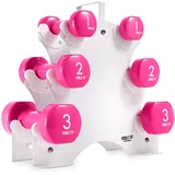noblefit® Kurzhantel Set 12 kg – Hantelset für Damen – 2x1 kg, 2x2 kg, 2x3 kg – Fitness Kurzhanteln für Zuhause – Vinyl Hanteln – inkl. exklusivem 60-Min.-Ganzkörpertraining