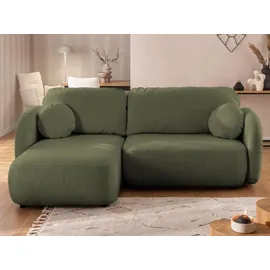 s-style möbel Ecksofa Candy mit Schlaffunktion Grün Bouclé-Stoff - Ottomane links
