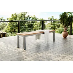 VILLANA Tasmania Gartenbank, Silver, Aluminium/FSC®-Eukalyptus, pflegeleicht, hohe Belastbarkeit