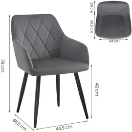 Woltu 6er Set Esszimmerstühle mit Armlehne Rückenlehne, Stuhl im Esszimmer mit Samtbezug, bequemer Polsterstuhl, Küchenstuhl mit Metallbeinen, d... - Dunkelgrau