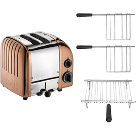 Dualit Toaster Paket 3, 2er Toaster mit zwei Sandwichzangen und GRATIS Brötchenaufsatz , Farbe:Kupfer - Kupfer