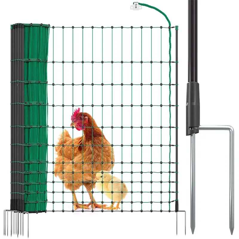 VOSS.farming farmNET 50m Hühnerzaun, Geflügelnetz, 112cm, 16 Pfähle, 2 Spitzen, grün