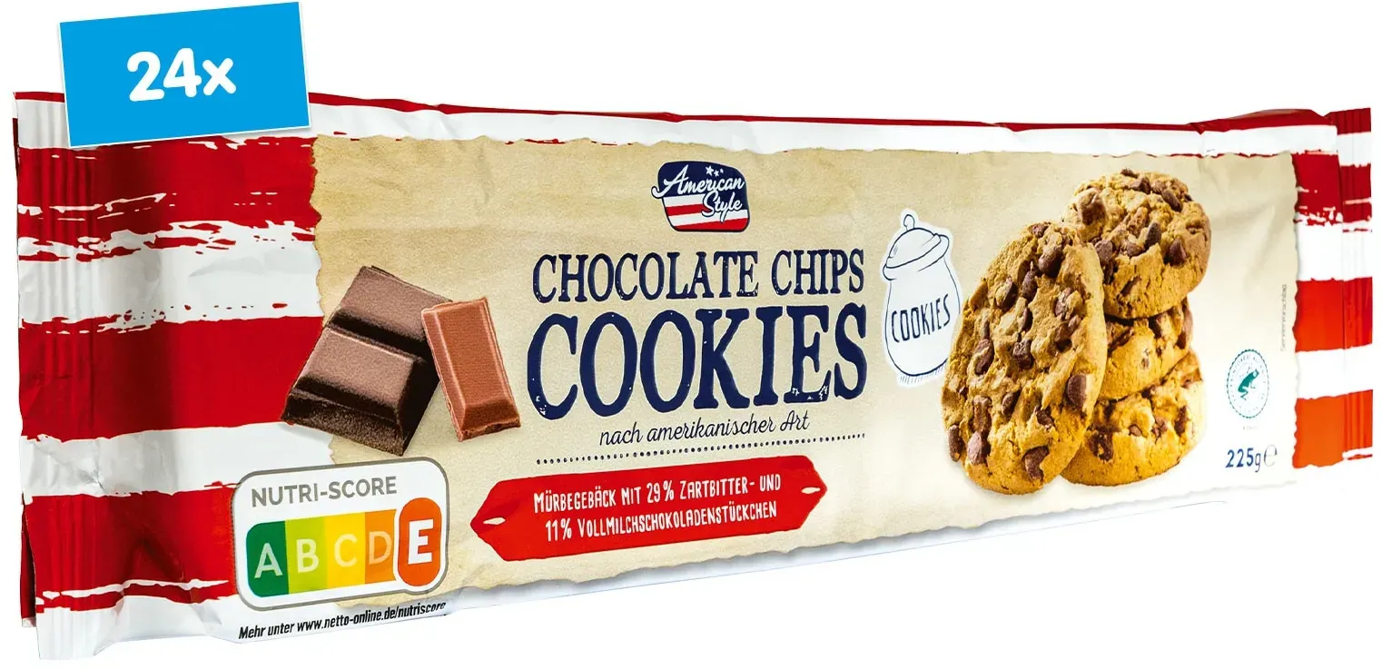 American Style Chocolate Cookies 225 g, 24er Pack