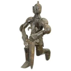 Casa Padrino Mittelalter Ritterrüstung Grau / Rostfarben 38,3 x 39,2 x H. 66,7 cm - Metall Ritter mit Schwert - Mittelalter Deko Accessoires