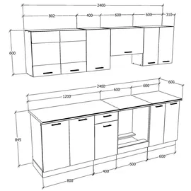 VCM Küchenzeile Esilo 240 cm weiß/sonoma eiche