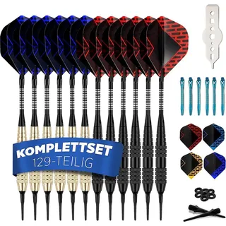 DartPro Dartpfeile mit Kunststoffspitze – 12 Dartpfeile für elektronische Dartscheibe [18g] – Softdarts Set [inkl. 6 Alu Dart Schaft + 21 Dart Flights]
