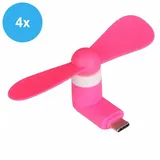 4x USB-C Handy Ventilator Pink – Mini Ventilator für Smartphone, Tragbarer USB-C Handy Lüfter - Rosa
