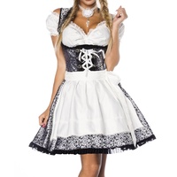 Dirndl Kleid Kostüm mit Bluse und Schürze aus Jacquard Stoff und Spitze Oktoberfest Dirndl silber/weiß/schwarz L