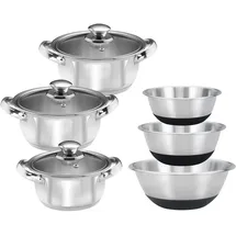 King EDELSTAHL Topf-Set 9-tlg. 3 x Topf Ø 16 cm + 18 cm + 20 cm + 3 x Schüssel