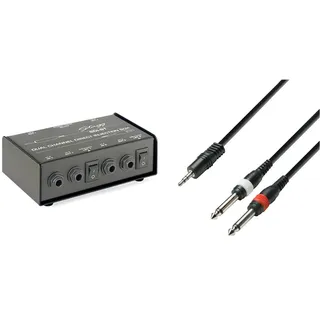 Stagg SDI-ST 2-Kanal DI Box mit Mono/Stereo Schalter & Adam Hall Cables K3YWPP0300 Audiokabel 3,5mm Klinke stereo auf 2 x 6,3mm Klinke mono 3m